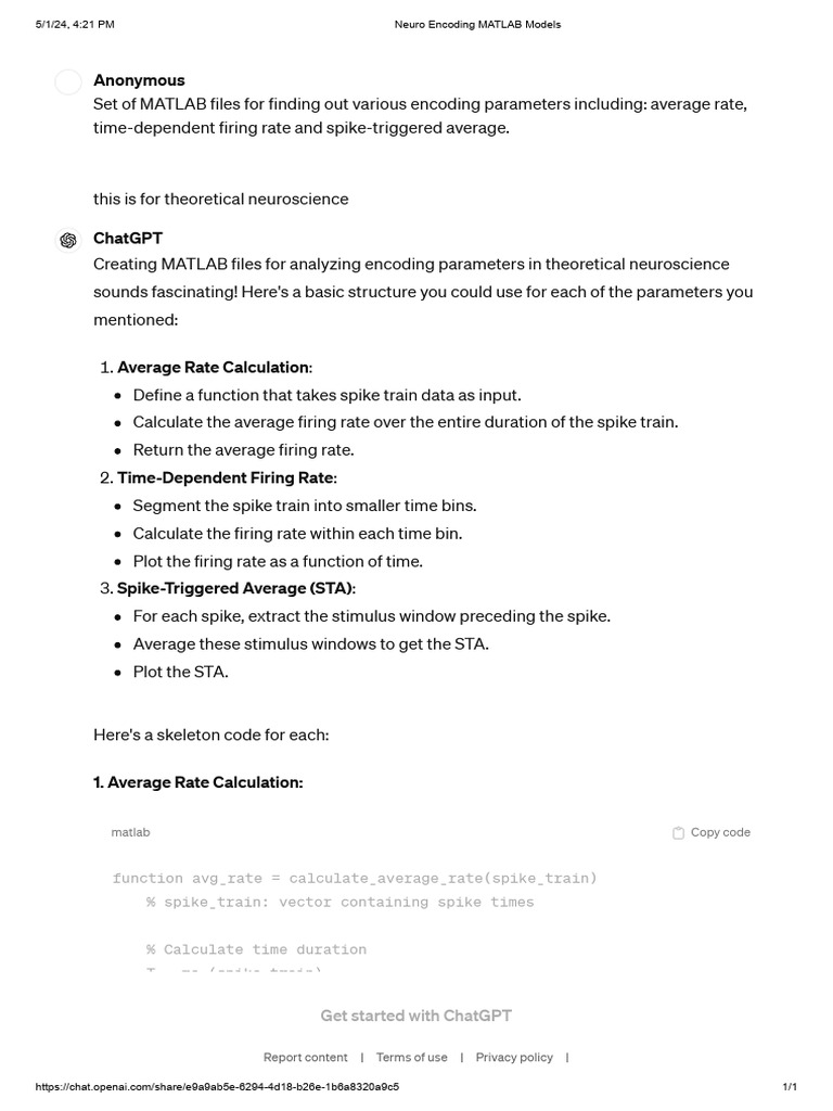 Neuro Encoding MATLAB Models | PDF