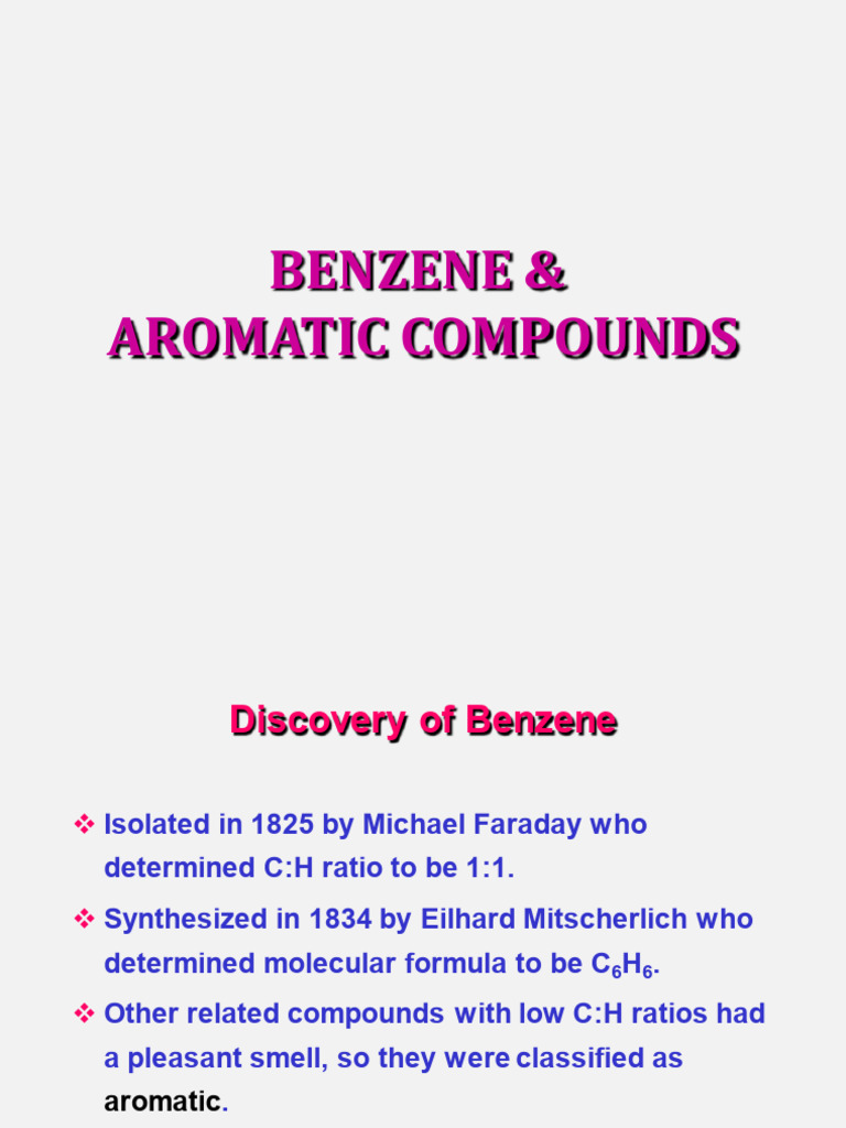 Benzene and Aromatic Compounds Overview | PDF | Aromaticity | Benzene