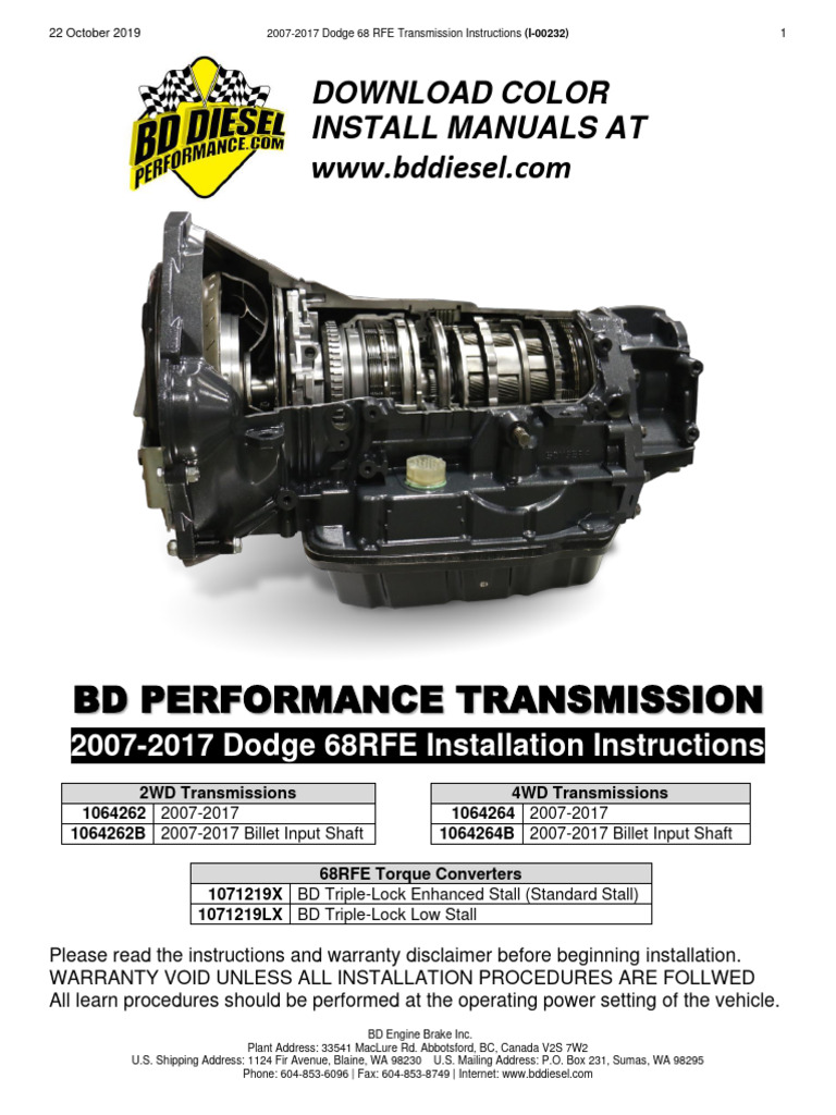 I-00232) 68rfe Transmission Instructions DSVW | PDF | Axle