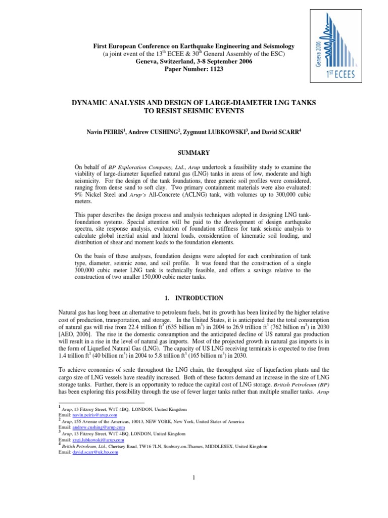 Seismic Design of LNG Tanks | PDF | Deep Foundation | Liquefied Natural Gas