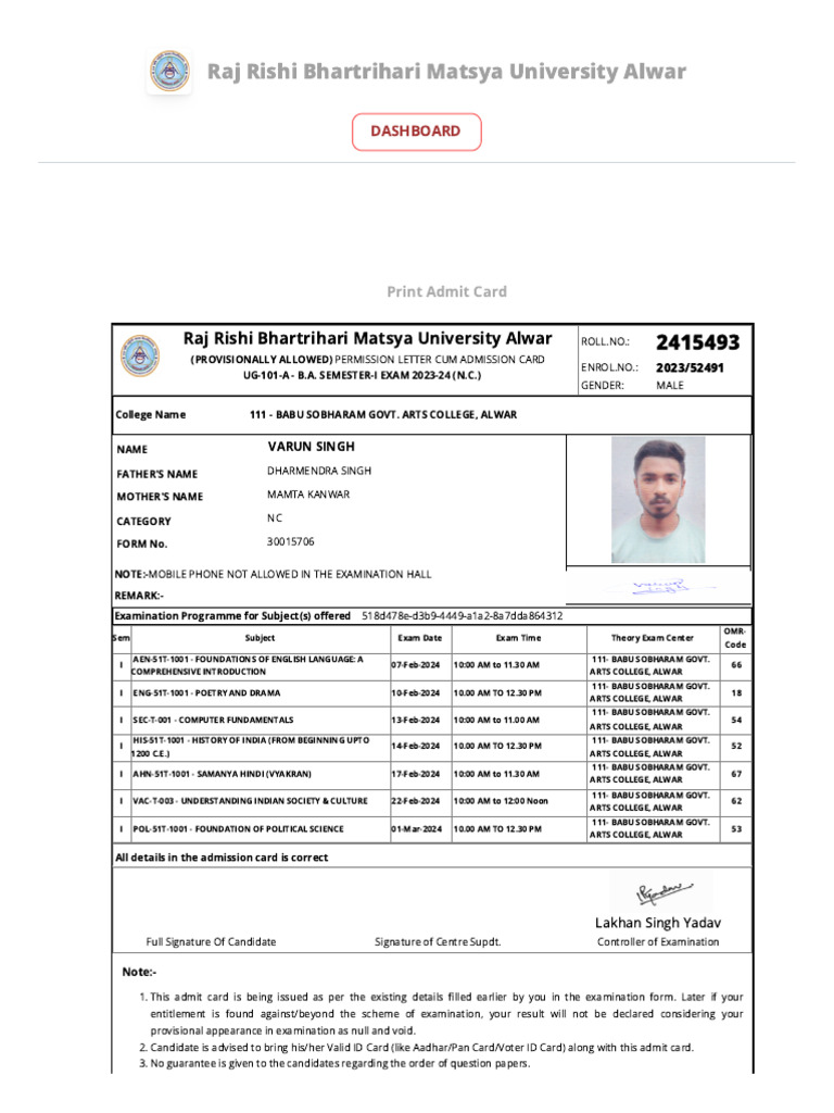 Raj Rishi Bhartrihari Matsya University Alwar | PDF