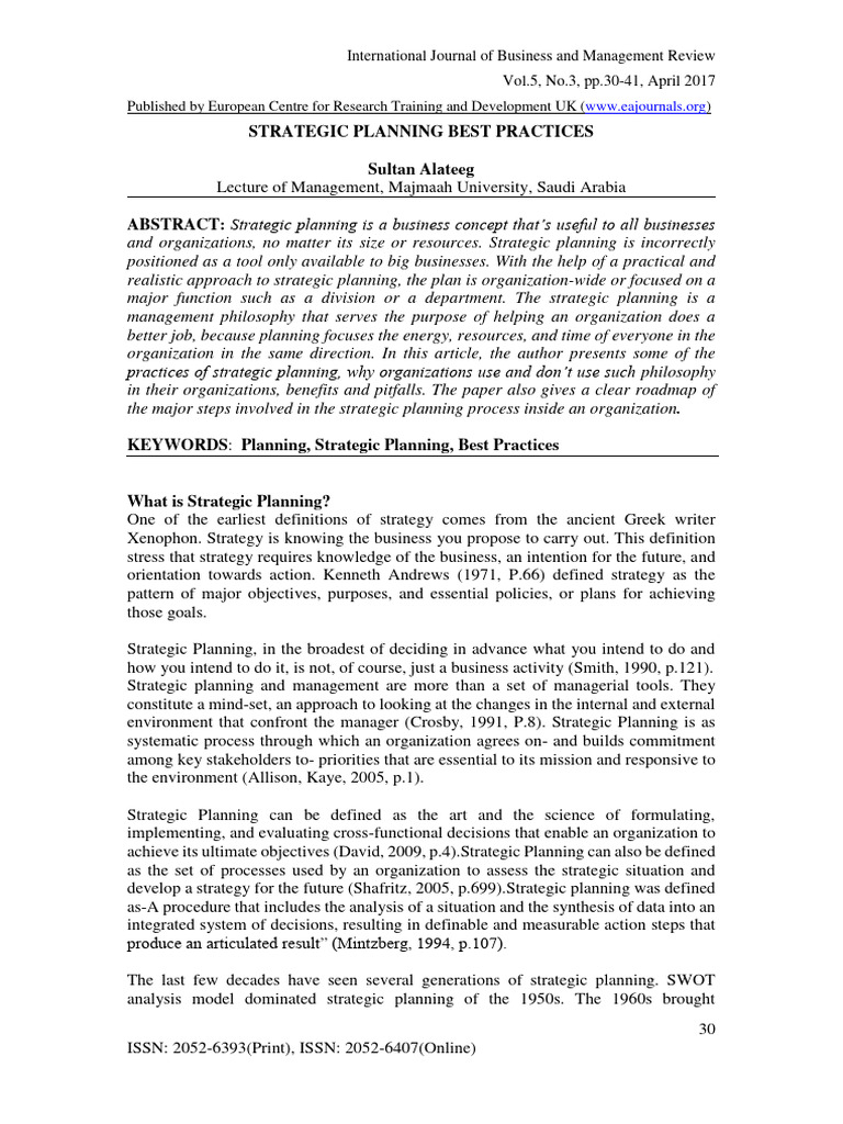 Best Practices in Strategic Planning | PDF | Strategic Planning | Swot ...