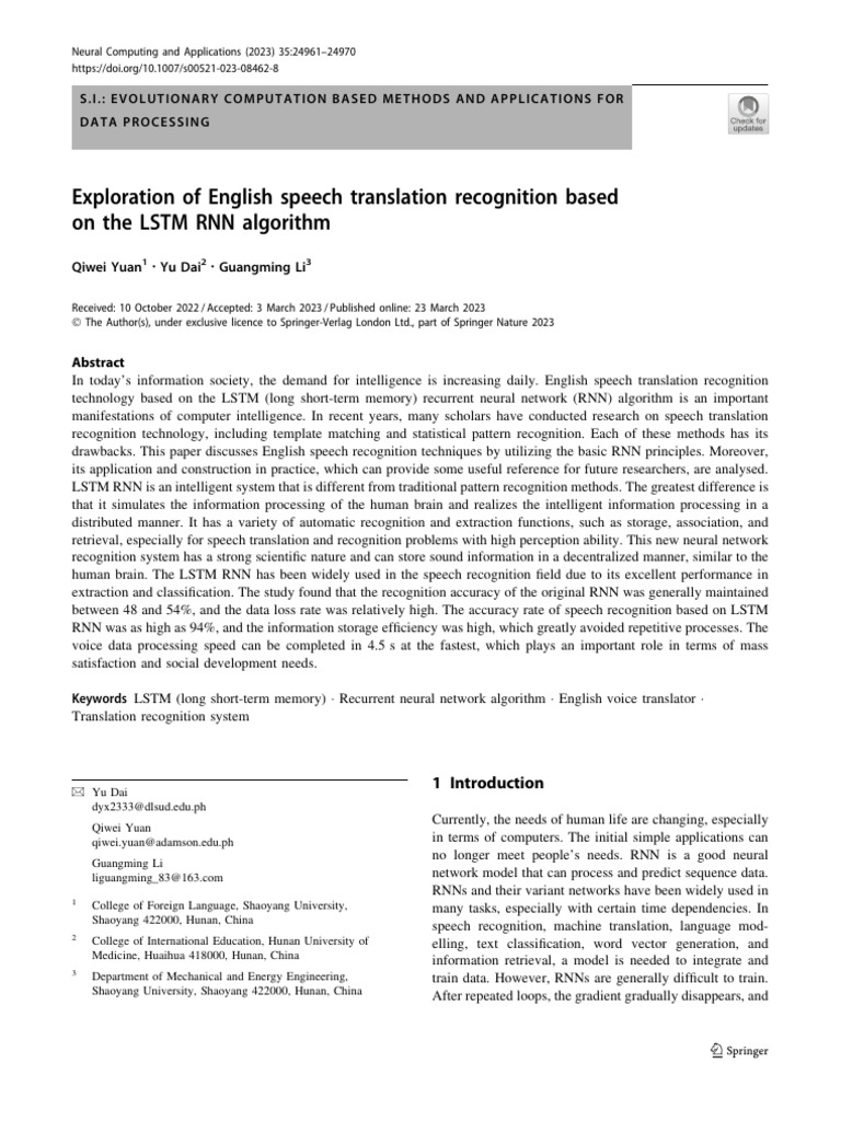 Exploration of English Speech Translation Recognition Based On The LSTM ...
