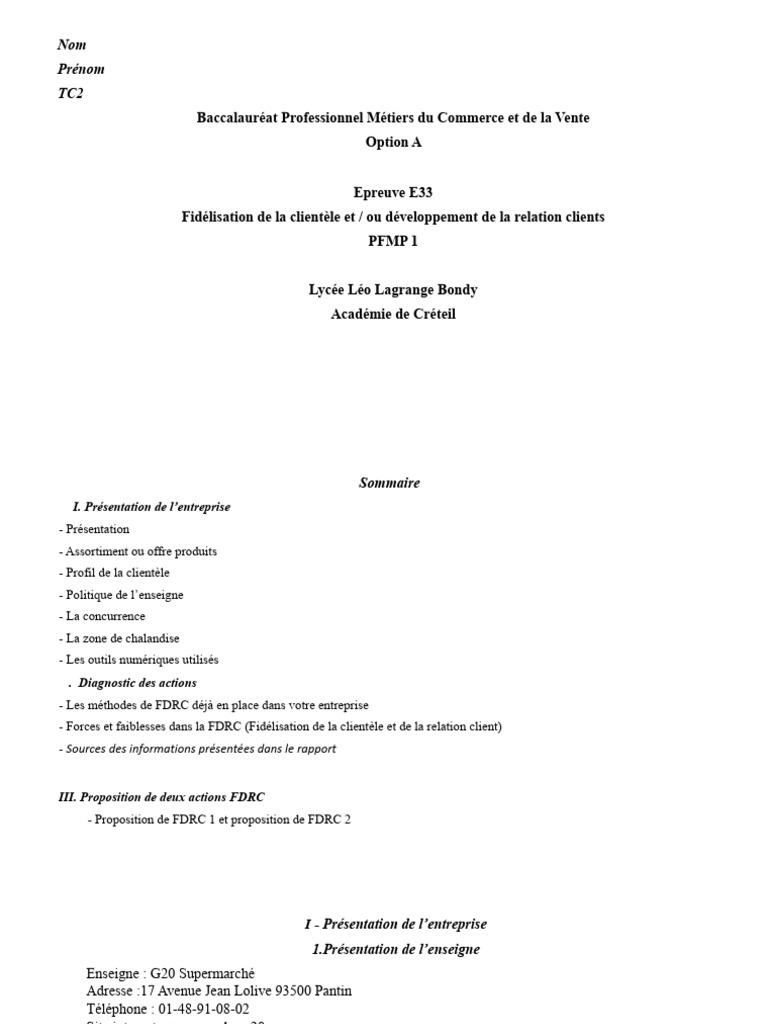 Actions FDRC pour fidélisation client | PDF | Supermarché | Commerce de ...