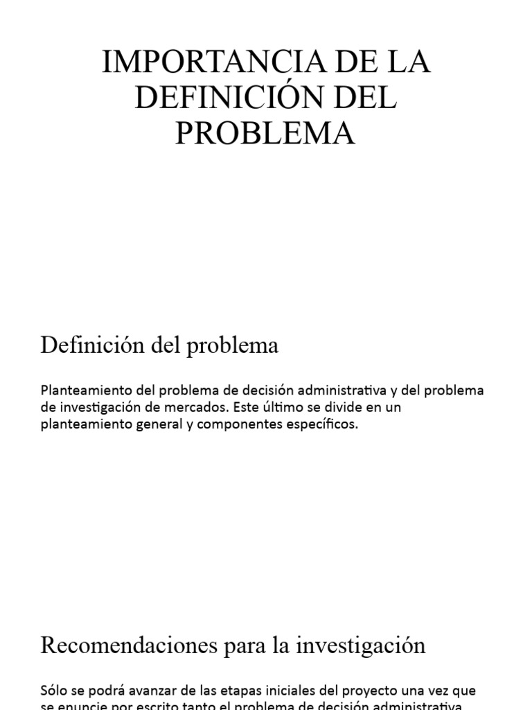 Importancia de La Definición Del Problema | PDF | Investigación de ...