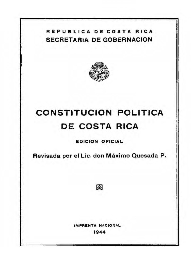 Constitución Politica de Costa Rica 1944 PDF Gobierno