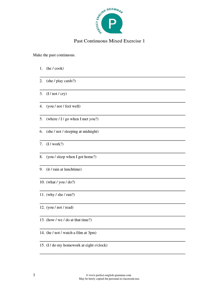 Past Continuous Exercise Practice | PDF