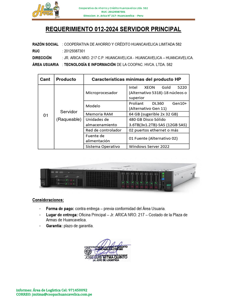Requerimiento 012-2024 Adquisicion de Un Servidor | PDF