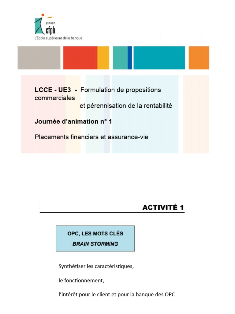 Lcce Ue 3 j1 Partie 1 | PDF | Investisseurs | Investir