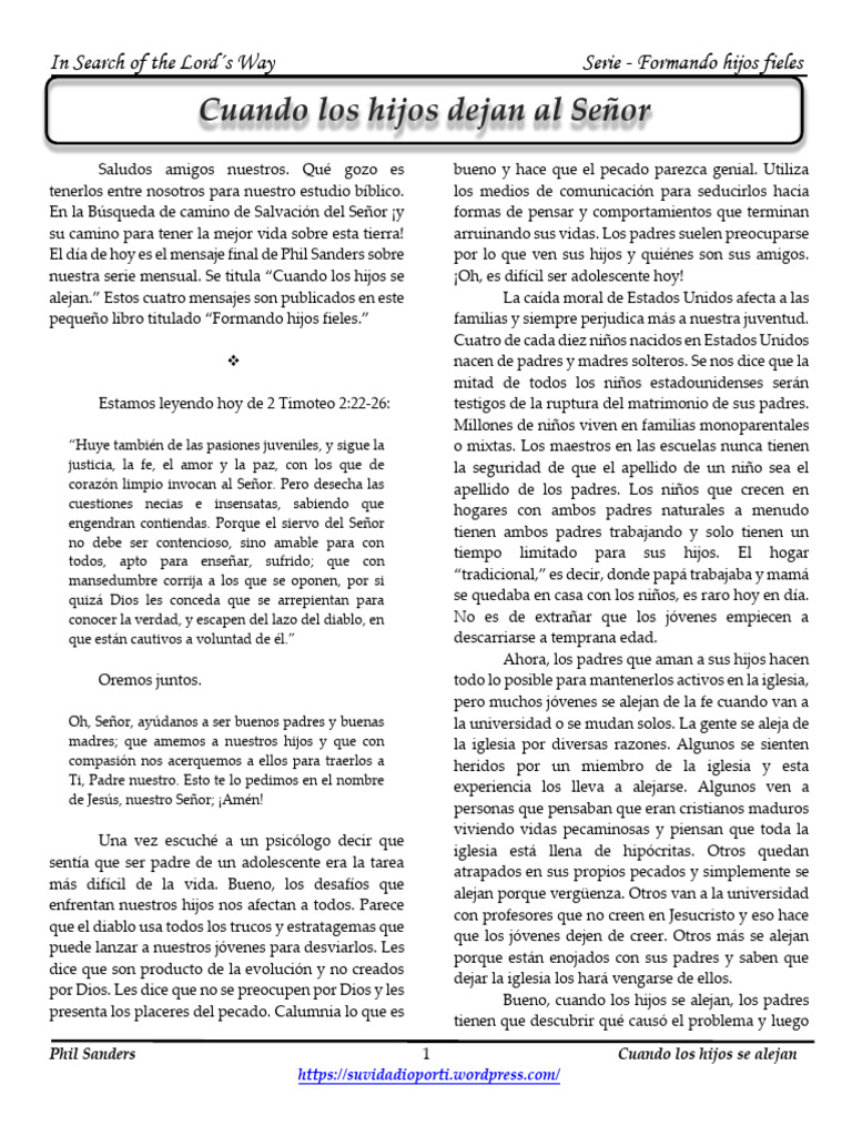 Cuando los hijos se alejan de Dios | PDF | Cristo (título) | Pecado