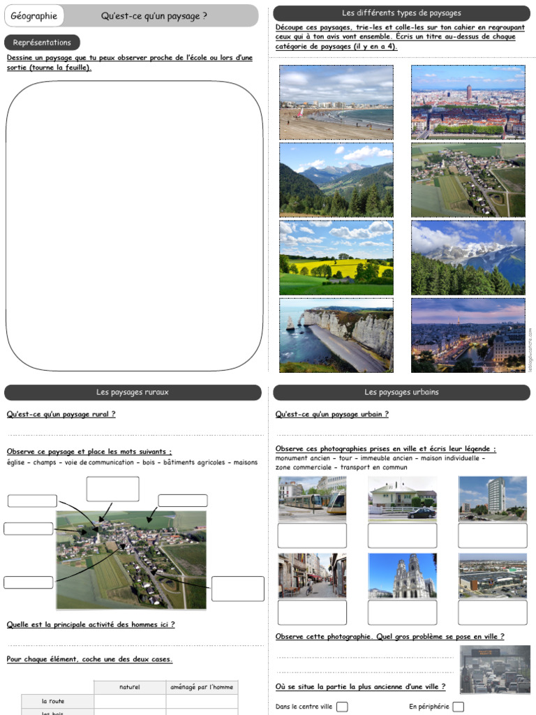 Types de paysages en géographie CE1 | PDF | Paysage | Littoral