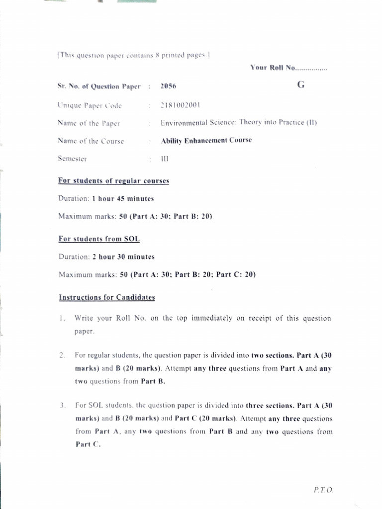 Environmental Science Question Paper 2022 | PDF | Physical Geography ...