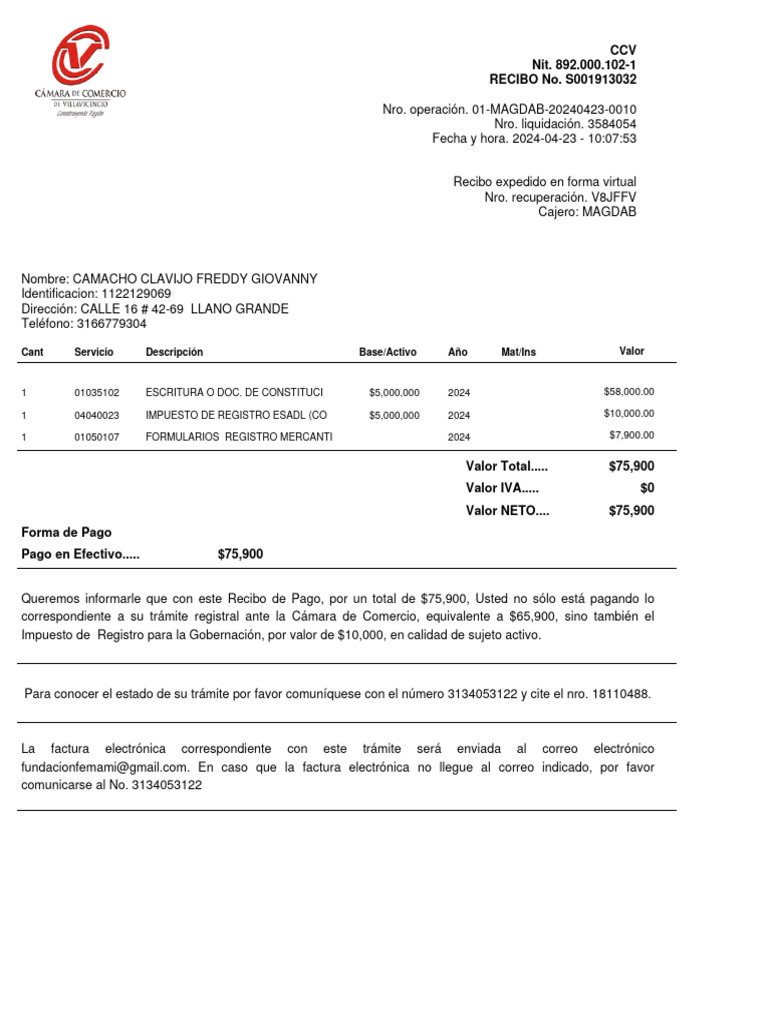 Ccv nit 892 000 102 1 recibo no s001913032 cant servicio descripci n