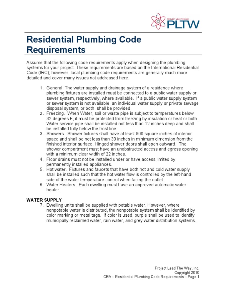 Residential Plumbing Code Requirements Water Supply PDF