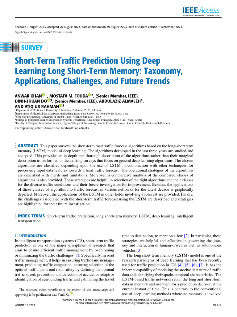 Short-Term Traffic Prediction Using Deep Learning Long Short-Term ...
