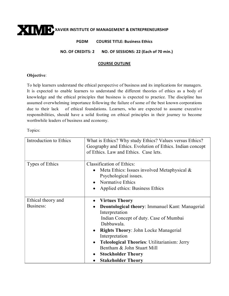 Business Ethics Course Outline | PDF