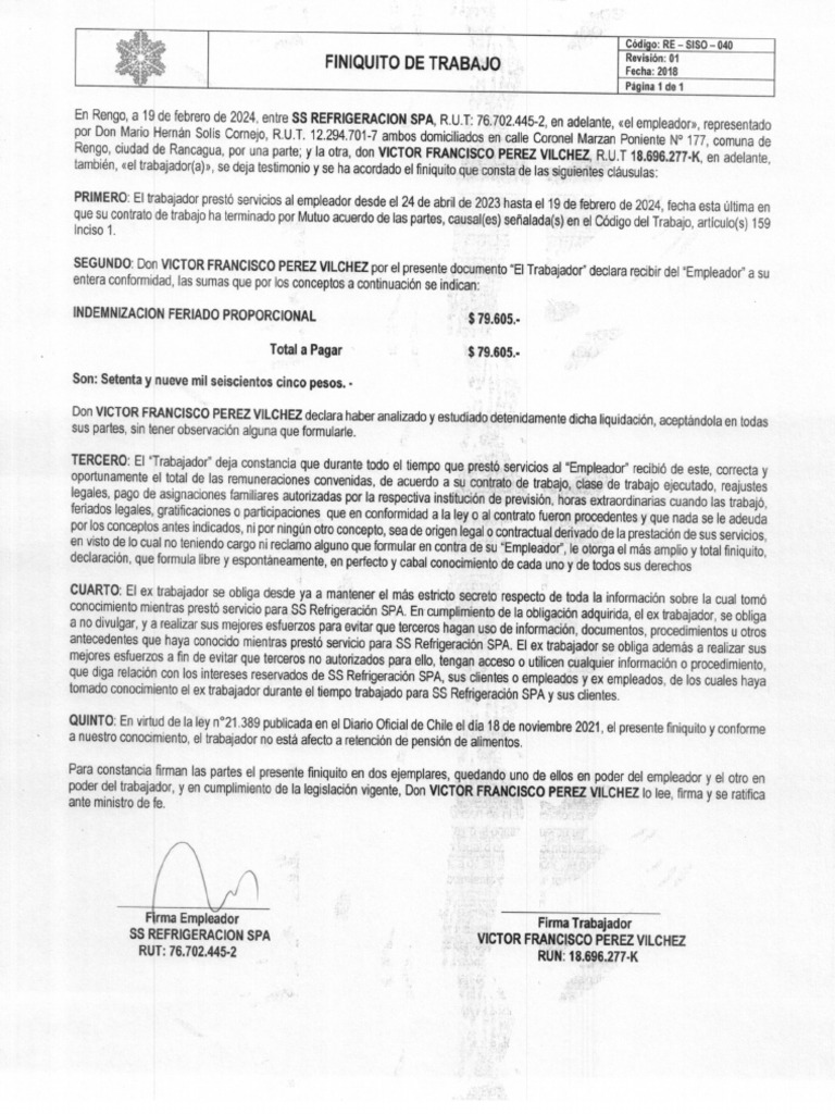 Finiquito - Victor Perez | PDF