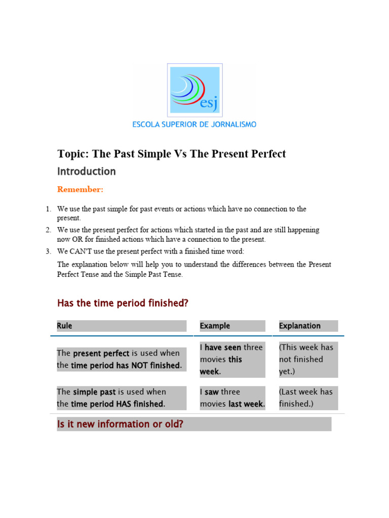 Past Simple vs Present Perfect Guide | PDF | Grammatical Tense | Malaria