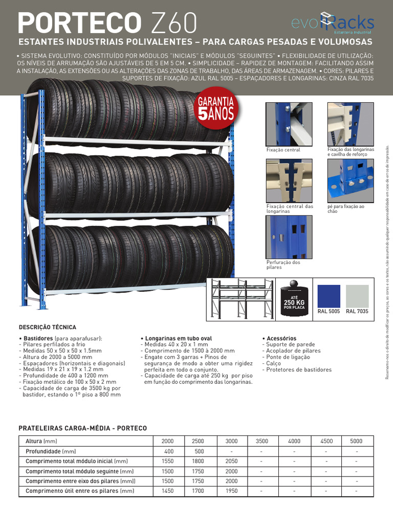 Estantes Industriais Porteco Z60 para Cargas Pesadas | PDF