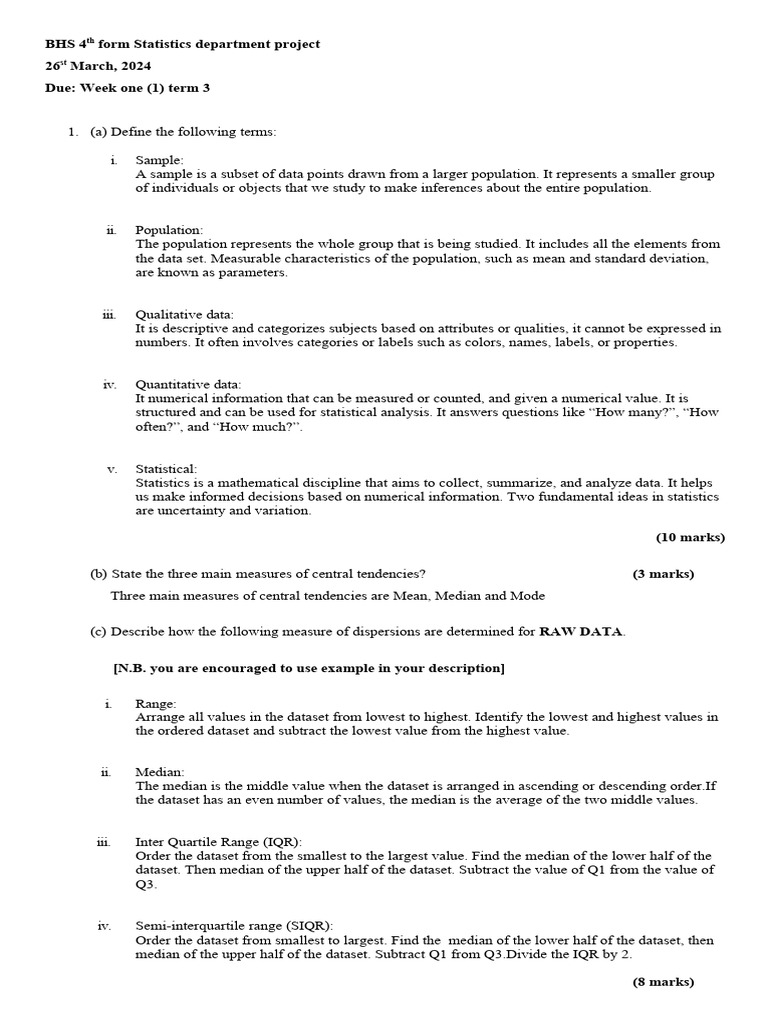 Form 4 stats proj pdf statistics mathematics