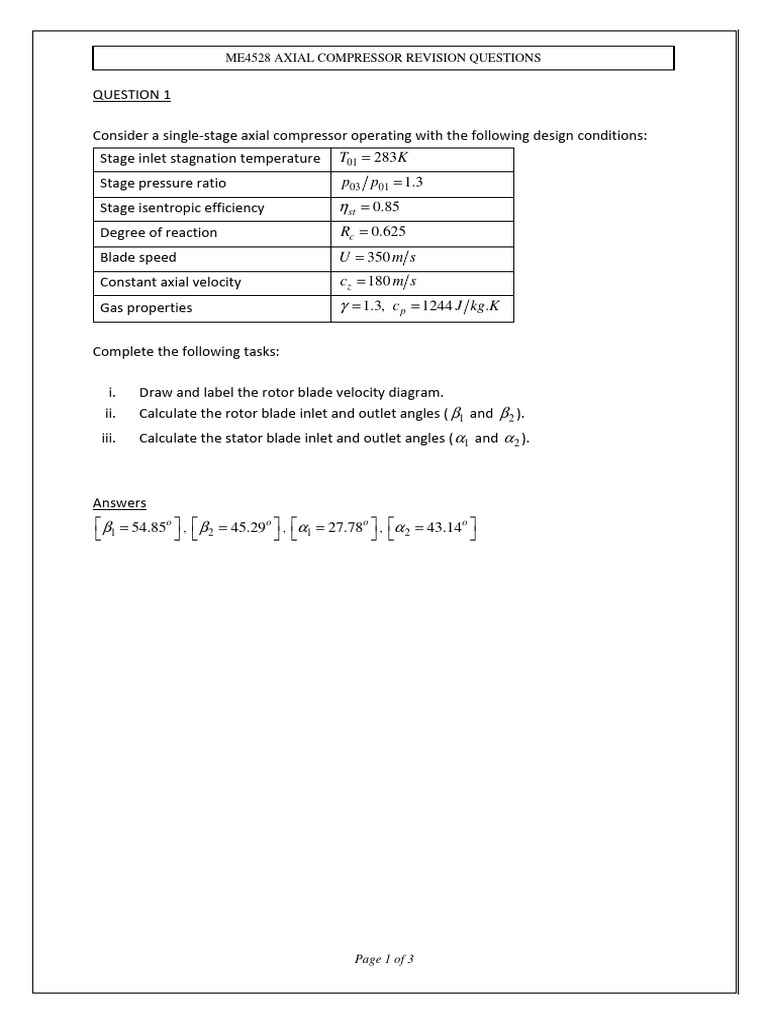 Axial Compressor Design Calculations | PDF | Turbomachinery ...