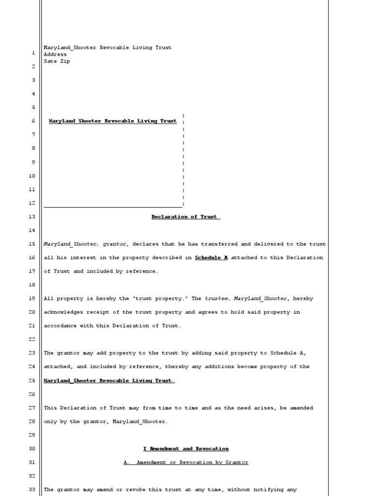 Maryland Revocable Living Trust Example | PDF | Trust Law | Trustee