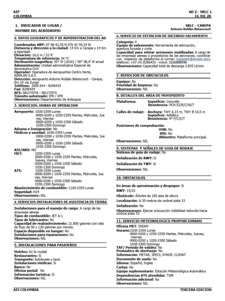Información del Aeropuerto Antonio Roldán | PDF | Pista | Aviación