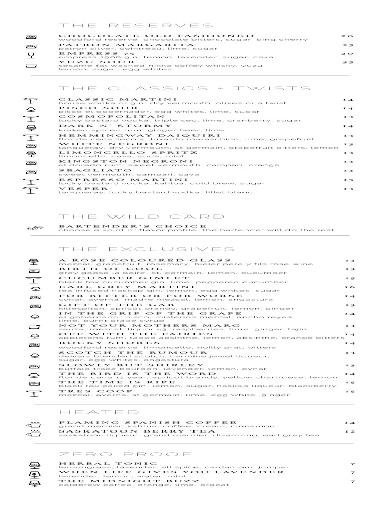 James Hotel Cocktail S Menu Pdf Distilled Drinks Alcoholic Drinks