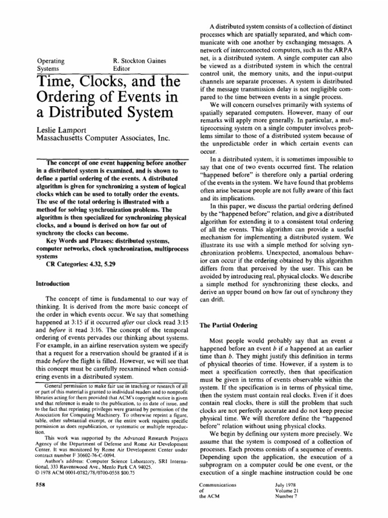 p558 Lamport | PDF | Distributed Computing | Synchronization