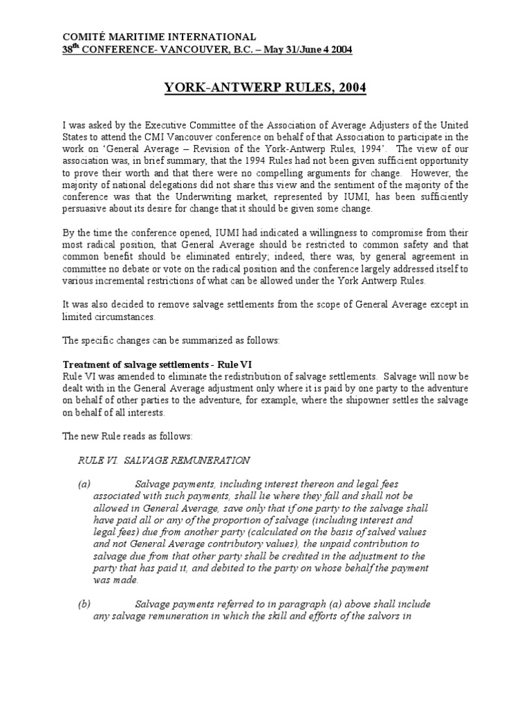 YorkAntwerp Rules, 2004 PDF Marine Salvage Ships