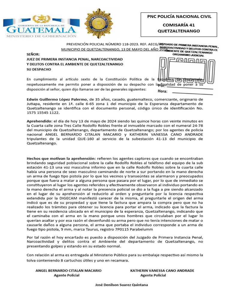 Aprehensión de Edwin López en Quetzaltenango | PDF | Policía | Guatemala