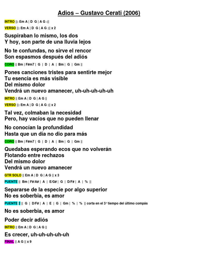 Adios - Gustavo Cerati | PDF