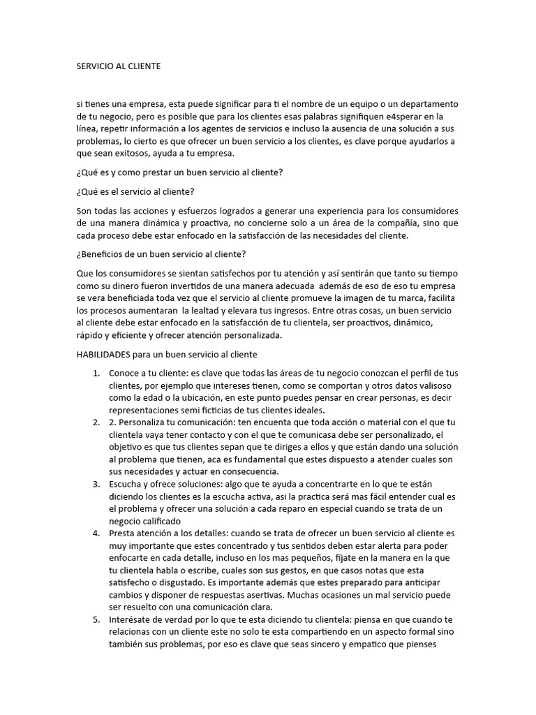 Claves para un Excelente Servicio al Cliente | PDF | Cliente | Business
