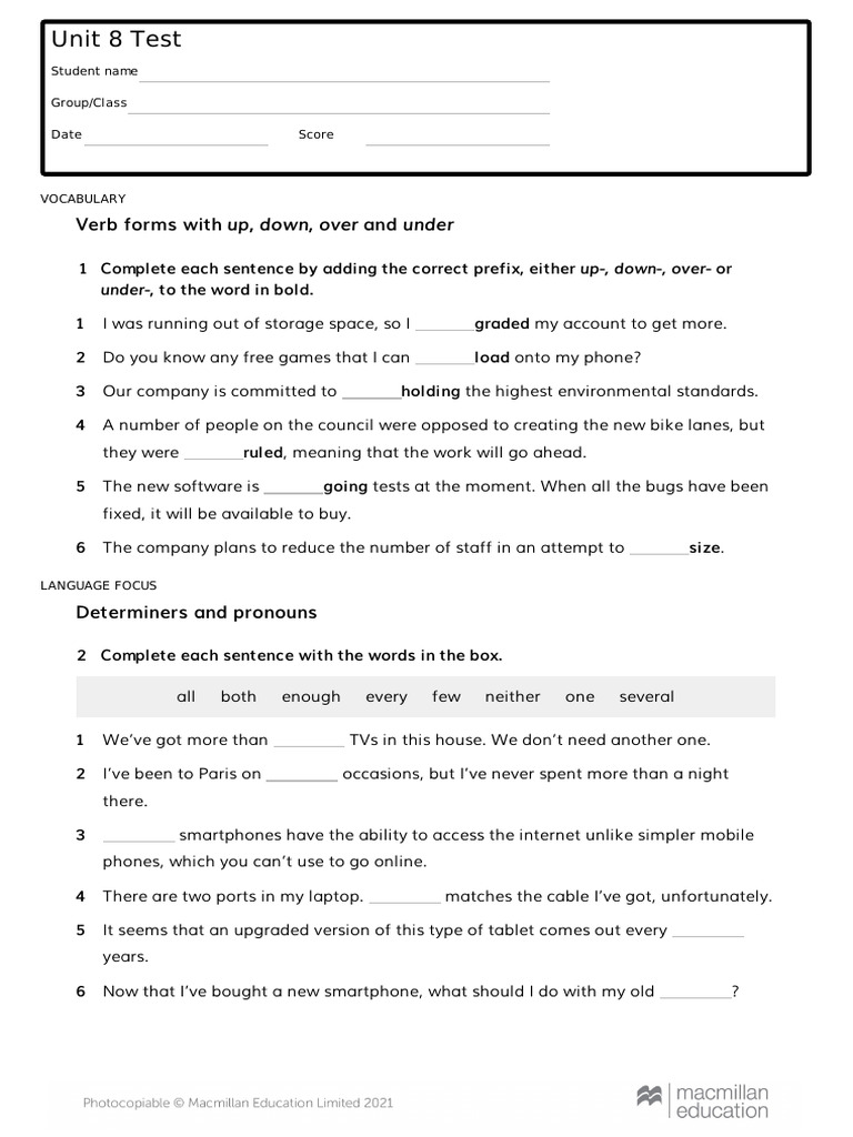 Unit 8 Test: Vocabulary and Grammar | PDF | Investing | Risk