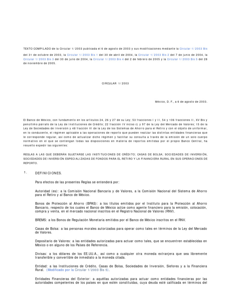 Reglas de Reporto del Banco de México | PDF | Bancos | Empresa de ...