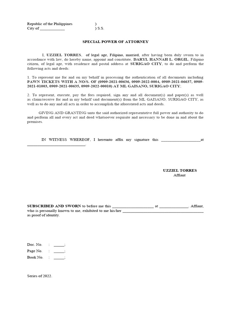 Special Power of Attorney for Document Authentication | PDF | Politics ...