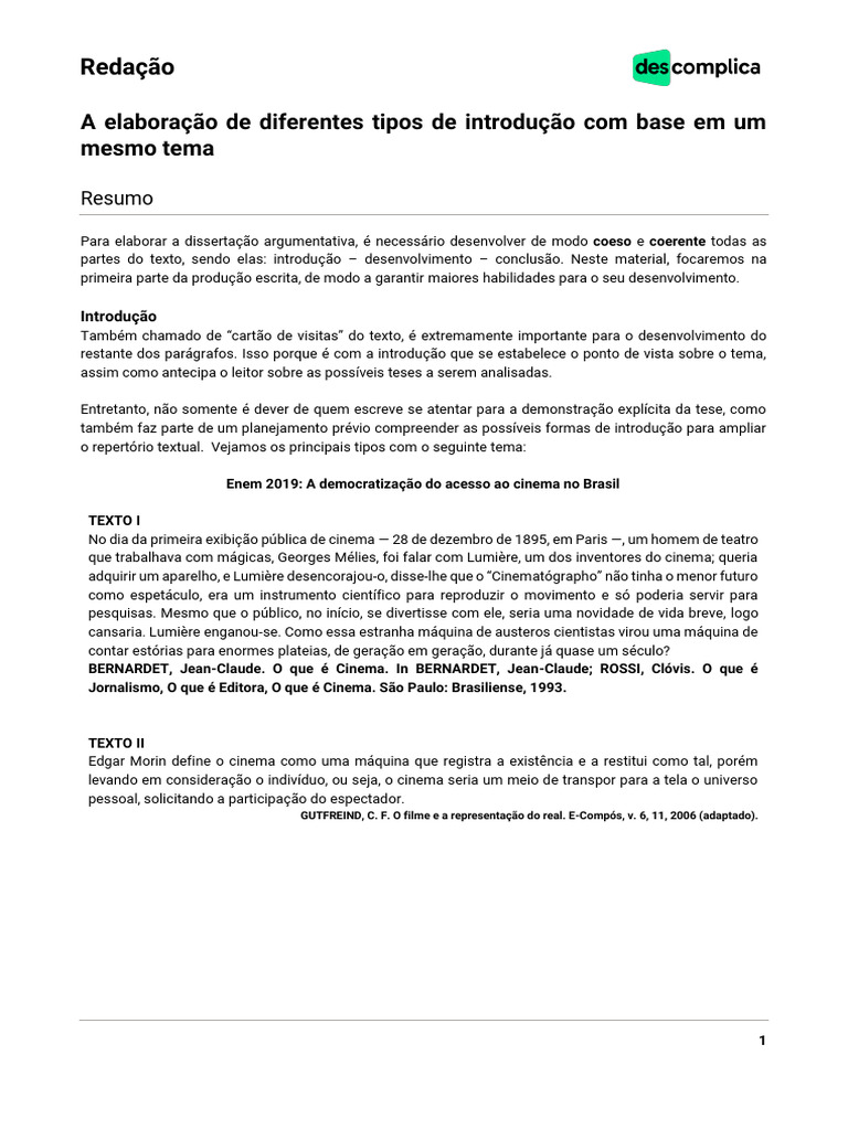 Aprofundamento reda o elabora o de diferentes tipos de introdu o com