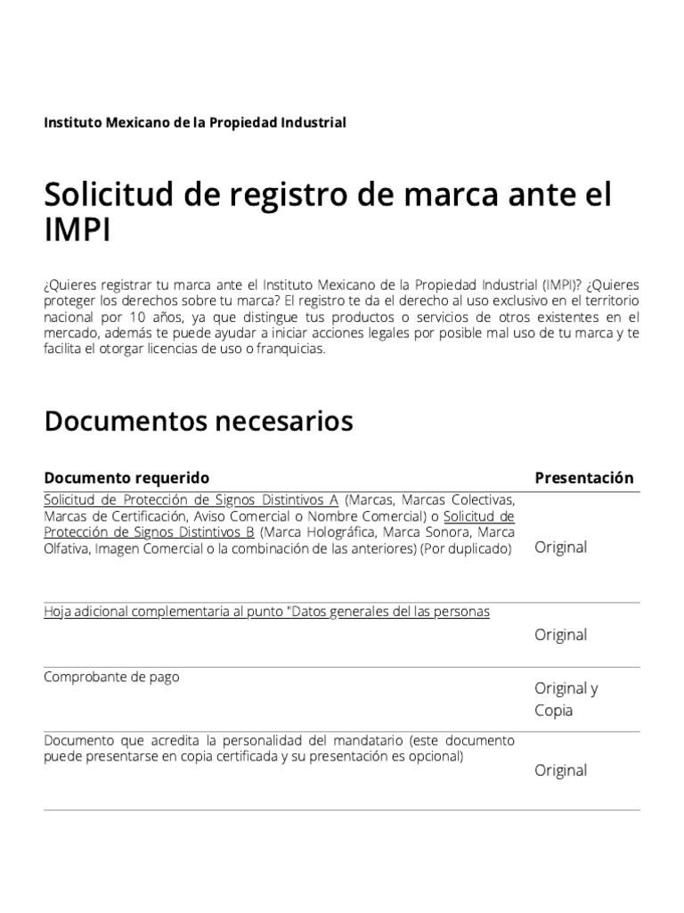 Solicitud de Registro de Marca IMPI PDF Marca comercial