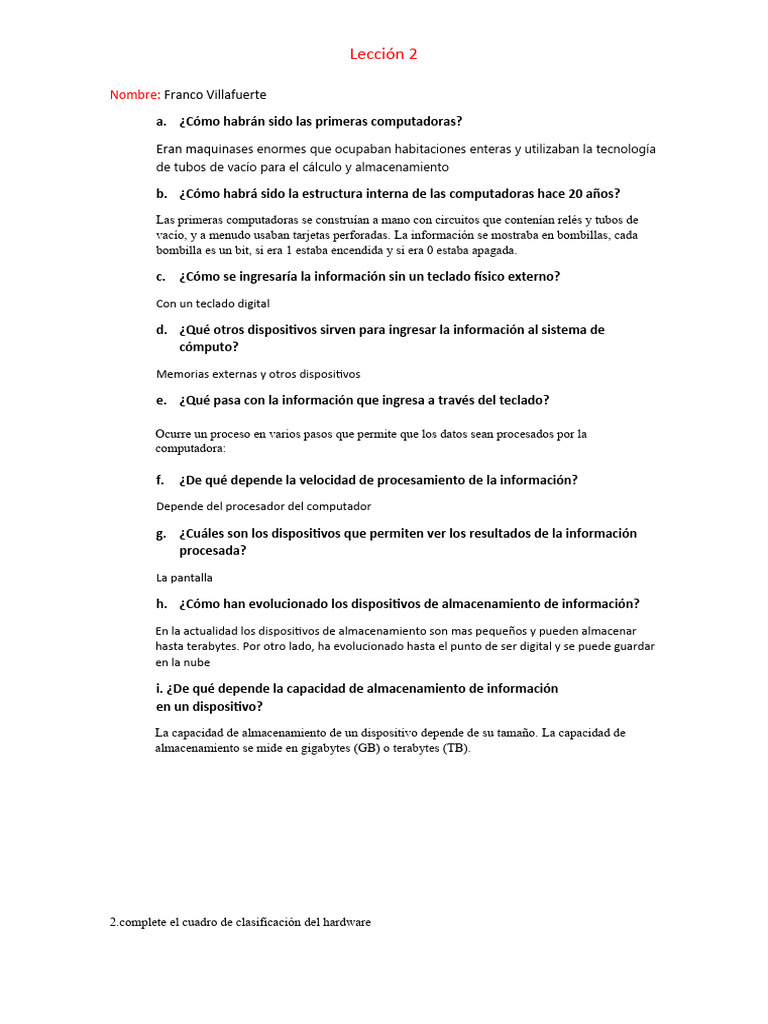 Leccion 2 Computacion | PDF | Hardware de la computadora | Periférico