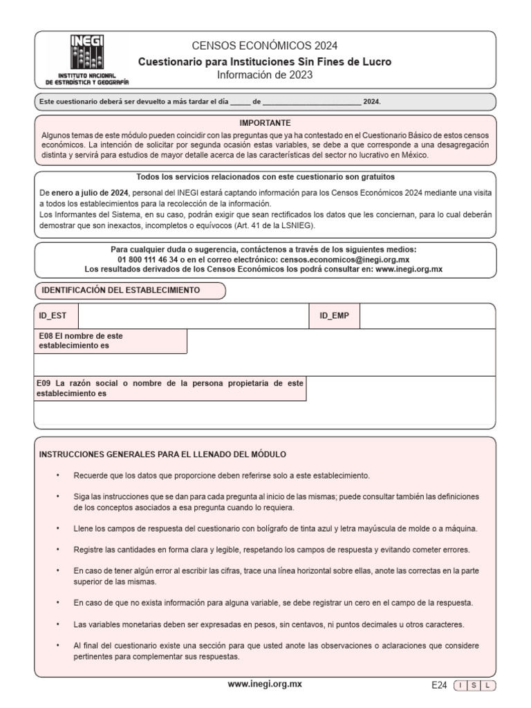 Cuestionario ISFL Censos 2024 | PDF | Organización no gubernamental ...