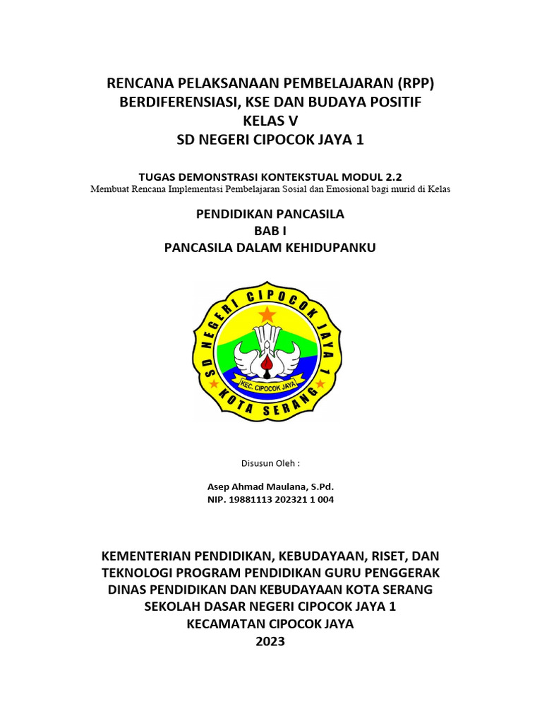 RPP Pendidikan Pancasila - Berdiferensiasi KSE Dan Budaya Positif | PDF