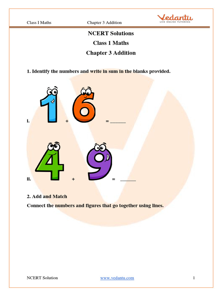 NCERT Solutions For Class 1 Math PDF Numbers Mathematics