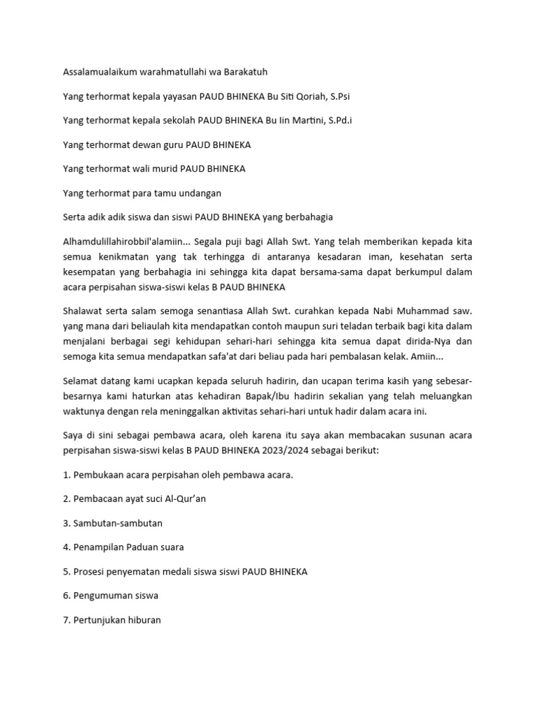 Teks Mc Perpisahan Paud Pdf