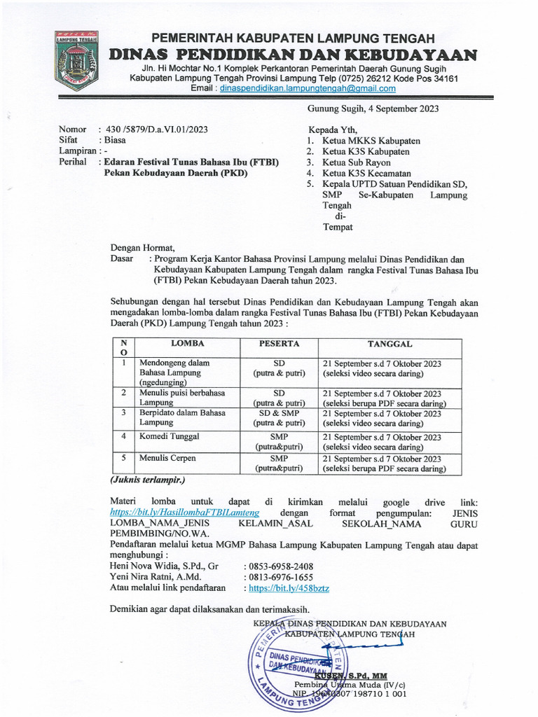 Juknis Festival Tunas Bahasa Ibu SD 2023 | PDF