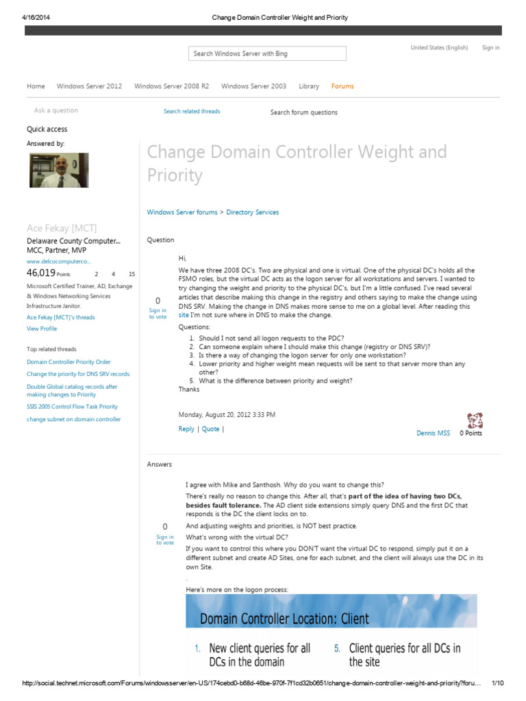 Active Directory - Change Domain Controller Weight and Priority | PDF ...