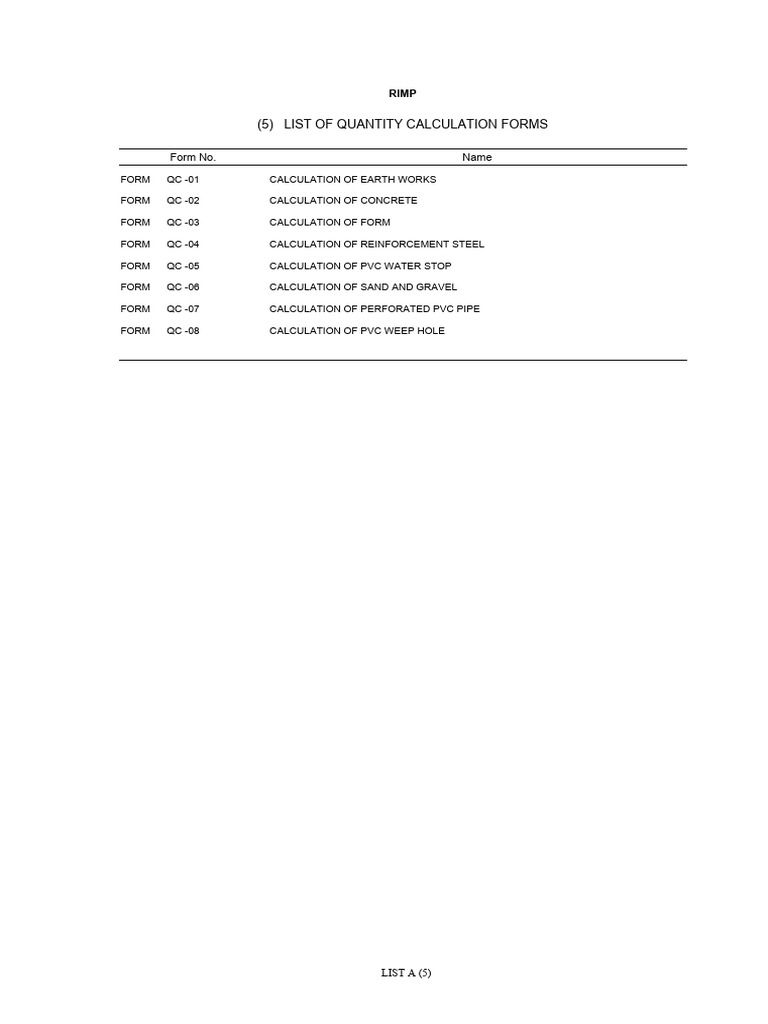 Quantity Calculation Forms List | PDF | Building Engineering | Civil ...