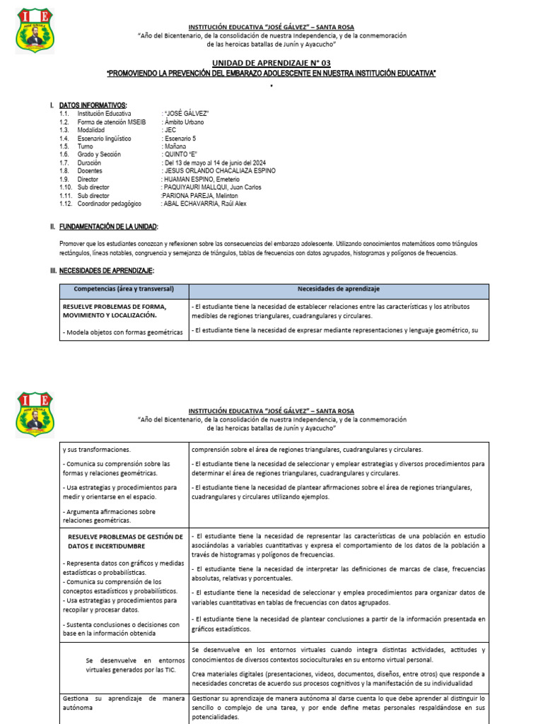 Unidad de Aprendizaje 3 Quinto Año | PDF | Estadísticas | Geometría