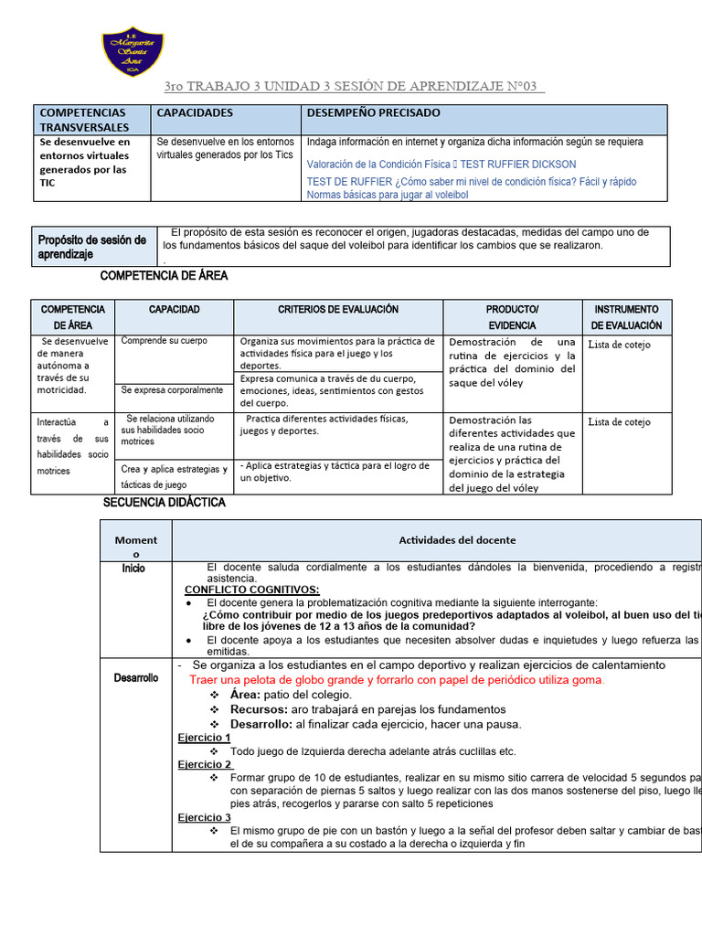 3ro TRABAJO 3 UNIDAD 3 SESIÓN DE APRENDIZAJE N | PDF | Evaluación ...