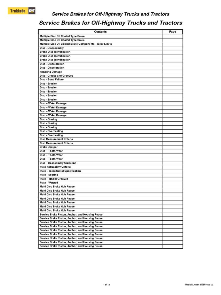 Service Brakes For OffHighway Trucks and Tractors PDF Brake Friction