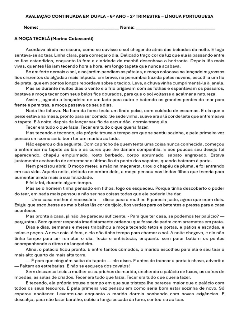 Atividade de Conto Fantástico - 6o Ano | PDF | Tempo | Contos